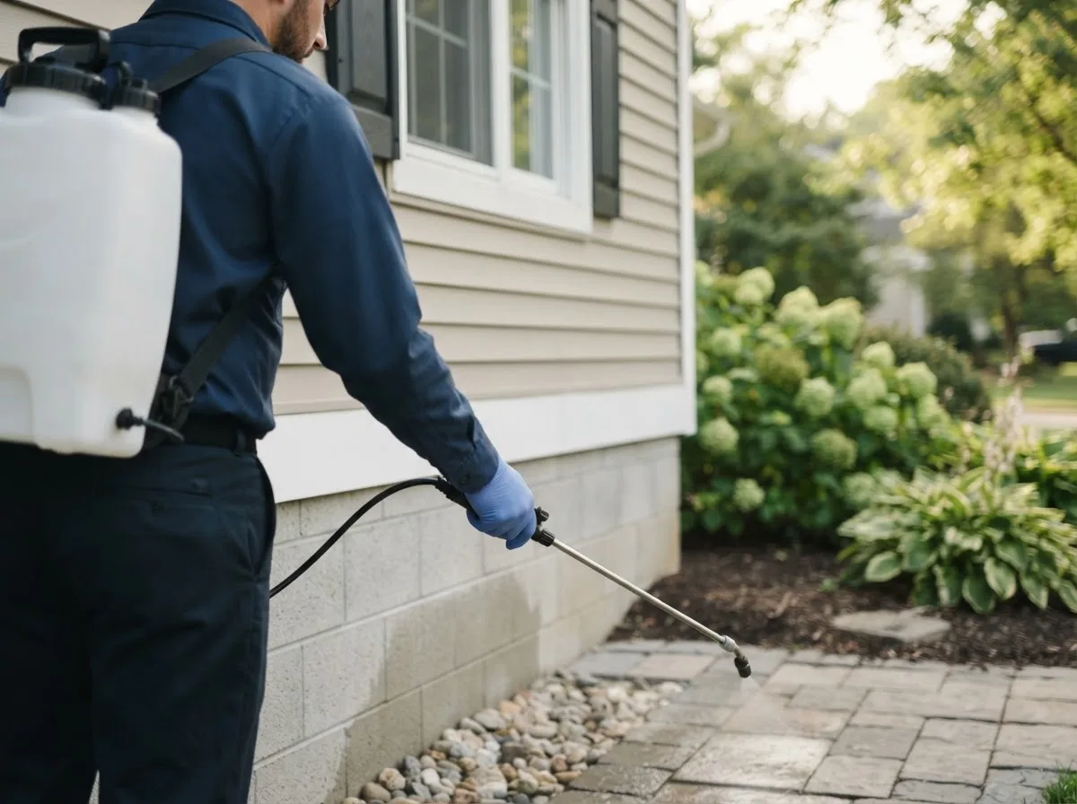 Pest control technician inspecting a home in Belleview, FL